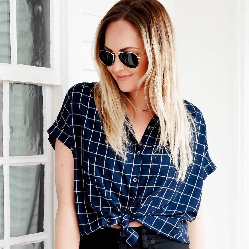 Madewell Central Shirt Navy Blue Windowpane